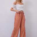 Women Loose Striped Wide Leg Pants Casual Drawstring Low Waist Pants Baggy Contrast Lounge Pants Straight Leg Trouser (Pink, M)