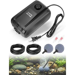 Pond Aerator 2 Outlets Air Pump Pond Aeration Kit with 30Ft Airline Tubing's, 2 Check Valves & Air Stones, 5W Complete Pond Air Pumps for Small Fish Ponds up to 1400 Gallons and 4 Feet Deep