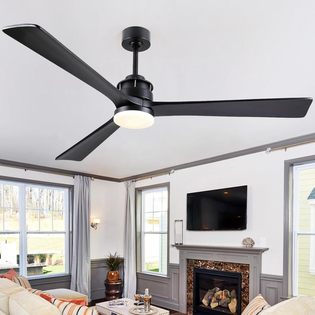 70" Black Ceiling Fans with Lights and 3 Wood Blades, Outdoor Ceiling Fan with Remote Control, 6 Speeds, 3CCT, Modern Fan with LED Light for Indoor/Outdoor