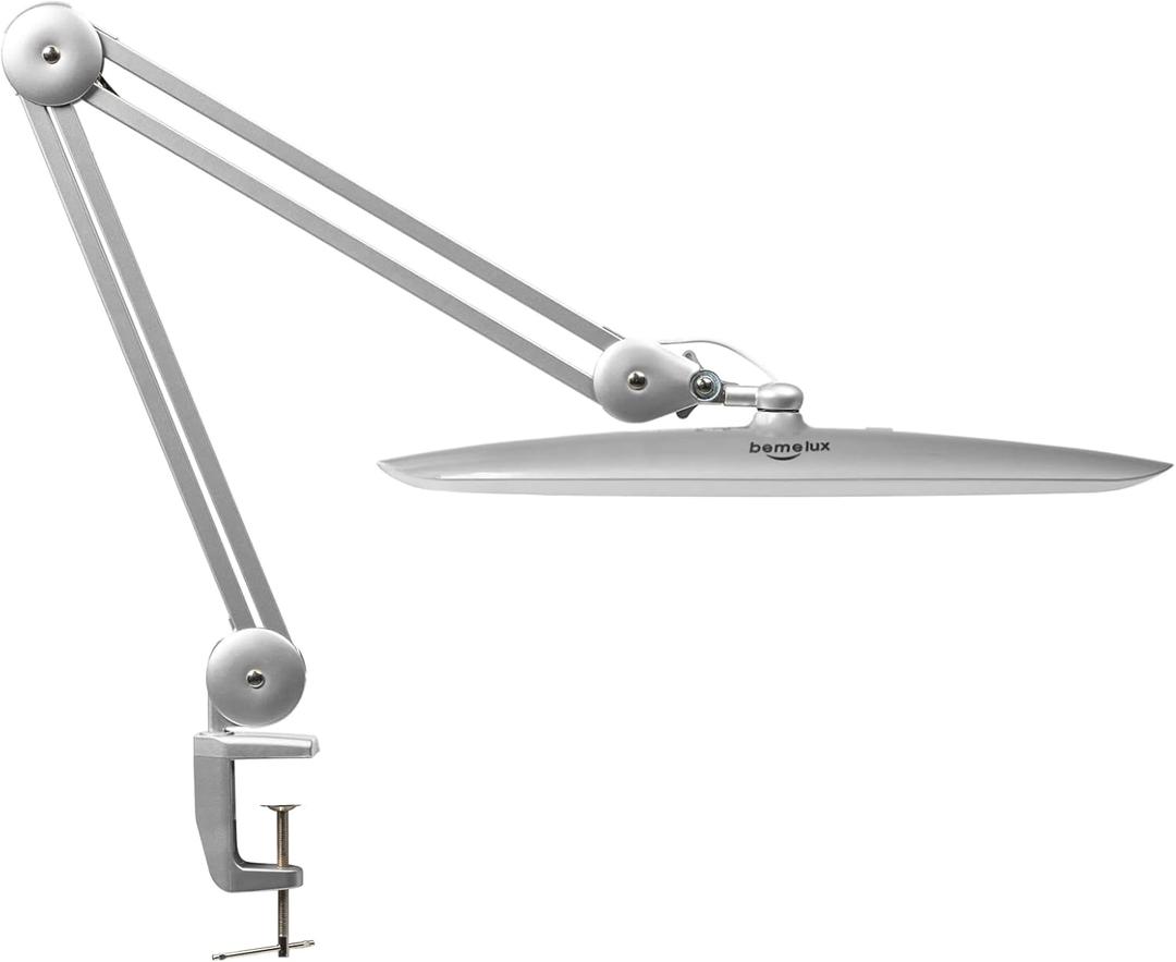 LED Desk Lamp with Clamp, Dimming Task Lamp for Reading Desktop Office Workbench Table Architect Sewing Study Home Craft, Bright 117PCS LEDs, 2200 Lumens 20 Inch Metal Swivel Arm Work Lamp (SILVER-NonCCT-Non Protective)
