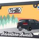 Adventure Awaits License Plate Frame Holder for US/CAN by Spiffy | Cool Exterior Accessory Matte Finish with Glossy Lettering | Weatherproof | Great Gift | Off-Road RV or Camper Van | Made in The USA