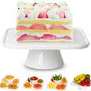 10" Square Ceramic Cake Stand 5-in-1 - White Pedestal Serving Platter for Wedding Birthday Party Baby Shower, Dessert Cupcake Fruit Display Stand, Multifunctional Kitchen Centerpiece (10" x 10" x 3.7")