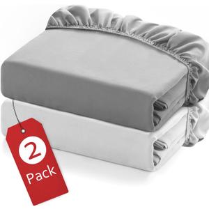 Twin Fitted Sheets 2 Pack Only, Mattress Up to 14 Inches Deep Pocket, Ultra Soft and Breathable Twin Bed Sheets, Long Lasting Single Fitted Sheets, Grey and White