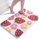 Anybar White Bathroom Rug Cute Strawberry Bath Mat Coloful Bathroom Decor, Funny Flower Rugs Non Slip Floor Mat, Machine Washable Bath Rug Soft Microfiber Carpet for Shower, Tub (18x25 inch)