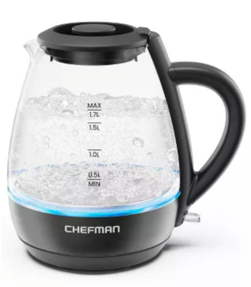 Chefman 1.7-Liter Electric Tea Kettle w/ Borosilicate Glass and Automatic Shutoff - Black