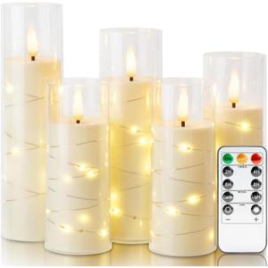 Homemory Ivory Flameless LED Candles with Remote Control & Timer, Battery Operated Star Lights, Fake Candles, Star Lights Set of 5 for Wedding Decor (5pcs, D2.2"x H5"5"6"7"8")