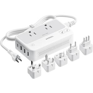 TESSAN 220V to 110V Voltage Converter, Universal Travel Power Adapter Combo with International Plug (Type C/G/D/I/L), 2AC 4 USB Ports(1 USBC)230W Max Step Down Transformer for US to Europe