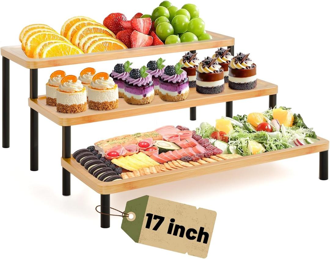3 Tier Serving Tray Set,17" Serving Tray Stand & Platter Tower Plate for Party Supplies,Reusable Trays for Food Fruit Cookie Afternoon Tea Hosting, Appetizer,Dessert Table Display Set (17" x 6" x 9")