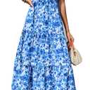 PRETTYGARDEN Women's Summer Casual Floral Boho Dress Puff Short Sleeve Ruffle Flowy Beach Party Midi Dresses (Large)