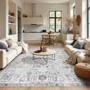 jinchan Area Rug 9x12 Washable Living Room Rug Vintage Indoor Large Floor Cover Retro Accent Mat Distressed Gray Floral Country Boho Non Slip Thin Carpet for Bedroom Kitchen Dining Room Office Grey