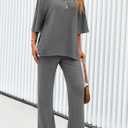 PRETTYGARDEN 2 Piece Lounge Sets for Women Summer 2025 Short Sleeve Tops Wide Leg Pants Matching Travel Outfits Clothing (Grey,X-Small) (Gray, XS)