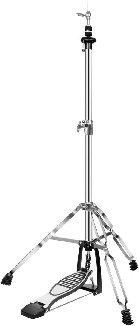 Kuyal Foldable Portable Hi-Hat Stand,Pedal Control Style Drum Hi-Hat Cymbal Stand with Pedal Silver & Black (Hi-Hat Stand)