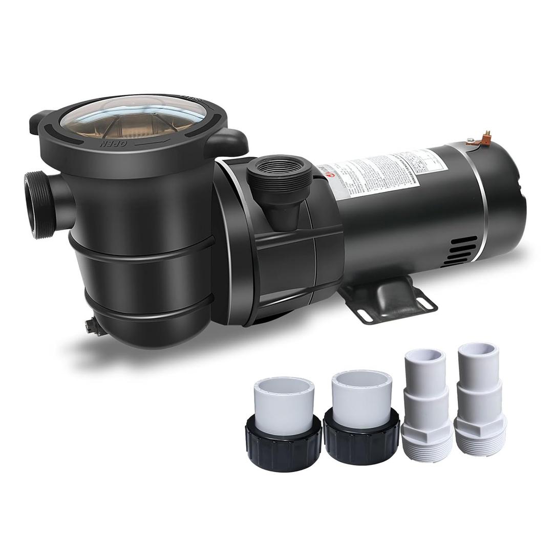 1.5HP 115V Above Ground Pool Pump, 4920 GPH, with On/Off Switch and 1.25" Hose Adapter & 1.5" Pipe Fittings, DoE/CEC Approved