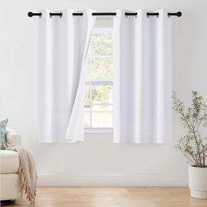 NICETOWN 100% Blackout Window Curtain Panels 40" Length, Set of 2, Snow White, 42 inches Wide, Thermal Insulated Drapes for Kitchen