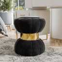 Furniture of America Magnus Modern 17-inch Upholstered Ottoman with Hourglass Shape and Stainless Steel Gold Trim, Vanity Stool Chair, Small Foot Stool for Bedroom, Living Room, Entryway, Black