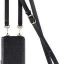 Crossbody Zipper Wallet Phone Case for iPhone 14 Pro, Premium Vegan Leather RFID Blocking Card Slot Holder Case with Removable Crossbody/Wrist Strap-Black