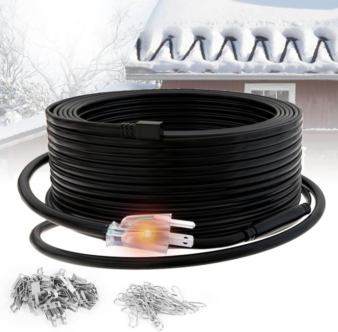 HEATIT HIRD 200 feet Roof & Gutter Snow De-Icing Kit, 5W/ft Heat Tape for Roof and Gutters Ice Dam Prevention with 6 ft Power Cord