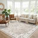 7x10 Area Rug for Living Room: Washable Neutral Vintage Large Rugs for Bedroom, Office, Dining Room, Kids Room, Farmhouse Durable Low Pile Non Slip Carpet for High Traffic Areas(7x10 Beige)
