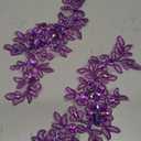 Zbroh Fine Lace Fabric Patches Embroidered Rhinestones Trim Applique Decor Dress Decoration sew on Sequins Beads Accessory one Pair (deeppurple)