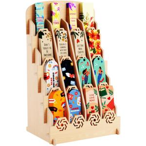 Bookmark Display Stand for Vendors  Wooden Bookmark Holder Display with Customizable Space, Mobile-Friendly Design  Versatile Holder for Craft Fairs, Vendor Booths, and Shops, 16 Pocket