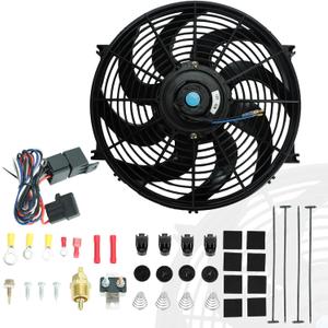 BLACKHORSE-RACING 14" Universal Electric Radiator Cooling Fans + Thermostat Relay & Mount Kit
