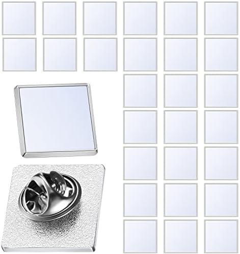 27 Pcs Sublimation Button Blank Pins, 0.75 Inch Square Sublimation Blanks Lapel Pins Heat Transfer Aluminum Badge for DIY Craft Jewelry Making Supplies Birthday Wedding Gifts