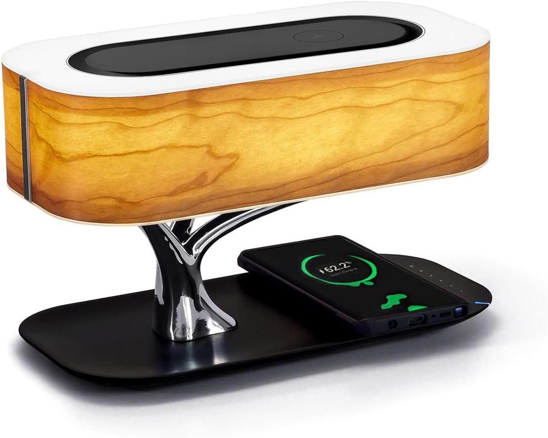AMPULLA Masdio by Ampulla Bedside Lamp with Bluetooth Speaker and Wireless Charger, Table Lamp Desk Lamp with Sleep Mode Stepless Dimming (Light of Tree(Plus))
