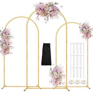 DEVISEFUN Arch Backdrop Stand, 7.2FT, 6.6FT, 6FT Set of 3 Metal Gold Wedding Balloon Arch Stand Kit with Base for Gender Reveal Ceremony Bridal Graduation Party Event Background Decoration