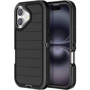 for iPhone 16 Case Heavy Duty 3-Layer[Shockproof][Dropproof][Dust-Proof] Military Grade Rugged Full Body Protection Cover Case for Apple iPhone 16 5G 6.1 inch,Black (iPhone 16 6.1 inch)