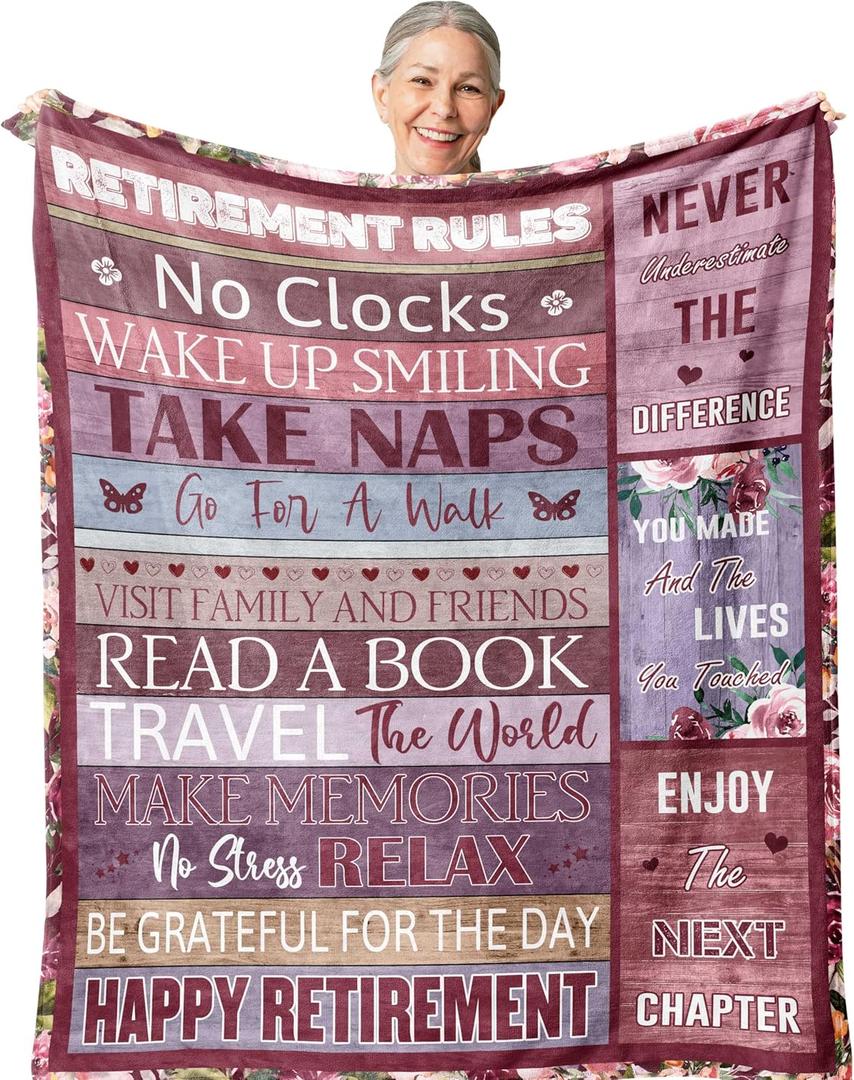 Retirement Gift for Woman, Best Retired Gifts for Women/Men 2025, Retire Gift Ideas, Funny Presents for Retirement Coworker/Teacher/Nurse/Mom, Soft Blanket 60x50in
