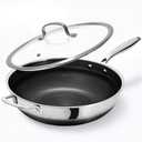 USELUCK Wok Pan,Hybrid 12 inch Wok with Lid Stainless Steel Wok