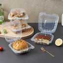 Jaluxing 100 Count Clear Plastic Hinged Food Take Out To-Go Clamshell Containers, 6" W Disposable Takeout Tray for Dessert, Cakes, Cookies, Salads, Pasta, Sandwiches (Formerly FULING)