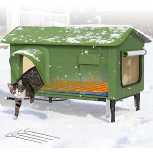 32" Heated Cat House for Outside Feral Cats with Escape Door, XL
