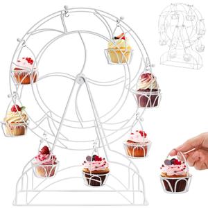 Yopay Ferris Wheel Cupcake Stand, Small Dessert Serving Holder for Carnival and Circus Theme Party, 8-Cups Stable Wedding Cookies Stand Furnishing Centerpiece Decor, Easy to Assemble
