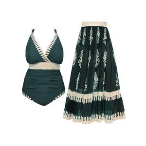 SCOMCHIC Womens Plus Size One Piece Swimsuit Tummy Control Bathing Suit Floral Prints Curvy Mesh Swim Skirt, 3XL