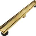 Neodrain 24-Inch Gold Linear Shower Drain, 2-in-1 Flat & Tile Insert Cover, Stainless Steel Linear Drain, Brushed Brass Rectangle Shower Floor Drain with Hair Strainer, Watermark & CUPC Certified