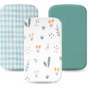 100% Jersey Cotton Bassinet Sheets 21"x35" Fits Airclub, venowu, Larex 3 in 1, and HARPPA Baby Bassinet, Super Soft and Breathable Bassinet Fitted Sheets, 3 Pack, Green