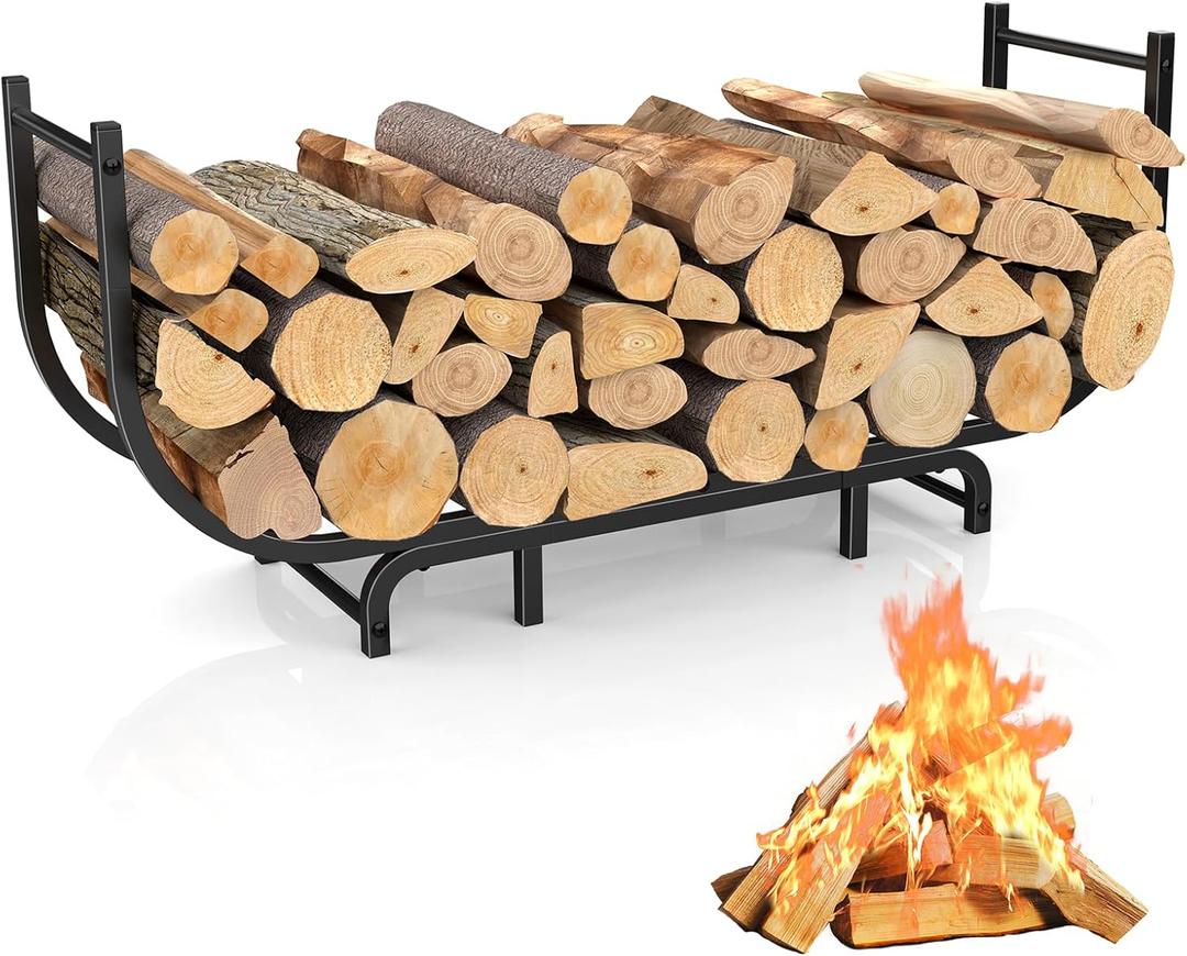 LIANTRAL Curved Firewood Rack Outdoor Indoor, 48 Inch Heavy Duty Log Holder for Fireplace Wood Storage, Firewood Storage Holder Stand Metal Wood Rack Organizer