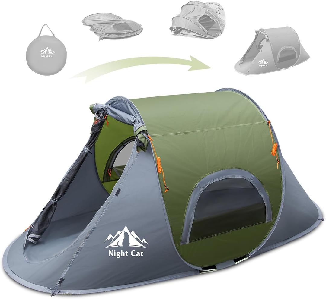 Night Cat Pop-up Camping Tent: 1 Person Tent Waterproof Instant Easy Setup Outdoor Tent (Army Green)