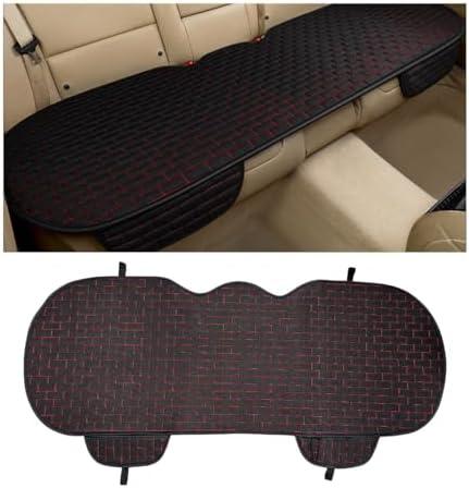 KVAEY Linen Back Car Seat Cover, Anti-Slip Long Bottom Rear Seat Cover Protector with Storage Pockets, Breathable Linen Rear Bench Seat Protector Cushion Pad for Most Vehicles (Black & Red, Back)