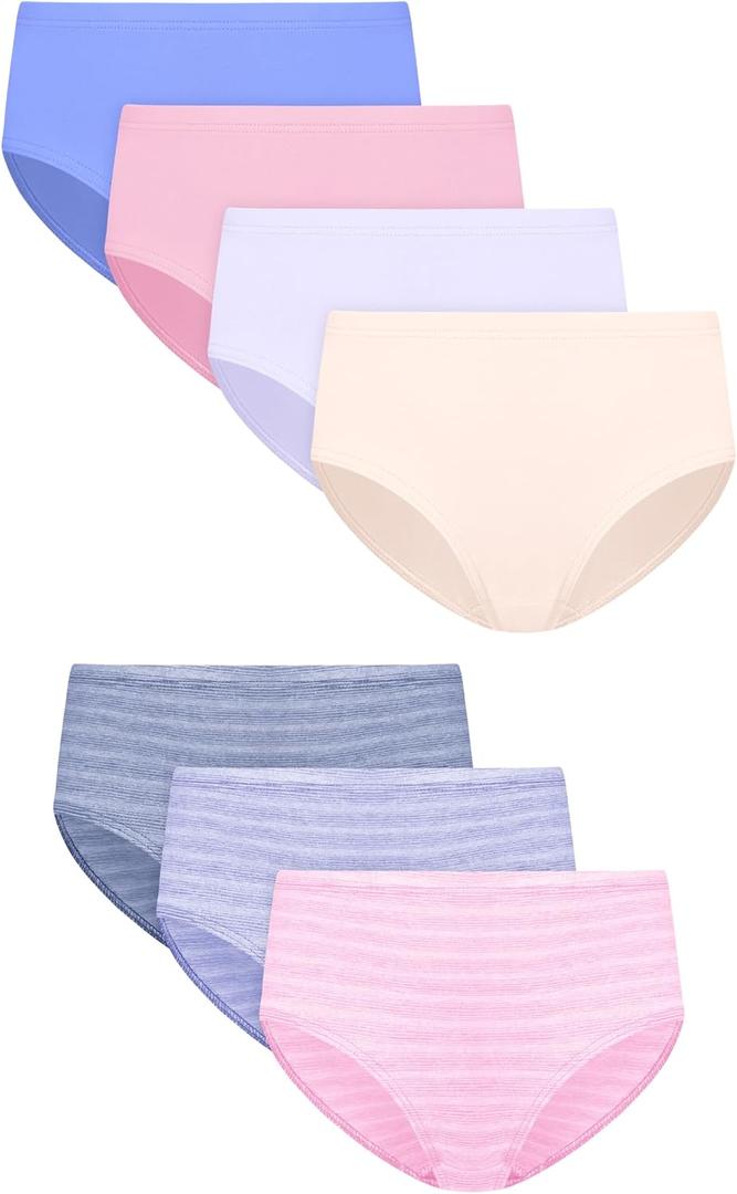 Hanes Girls' Underwear Briefs, 7-pack, Pure Comfort Microfiber Brief Panties for Girls, Assorted Briefs, Blush/Blue/Purple, 14