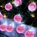 BBTO LED Disco Ball String Light Battery Powered Mirror Balls Ornaments for Outside Backyard Porch 70s 80s Disco Party Supplies(1.57 Inch,Rose Pink)