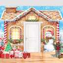 3PCS Christmas Gingerbread House Door Cover Banner Gingerbread House Man Classroom Door Decorations Banner for Outside Holiday Christmas Snowman Wall Porch Sign Background Decor