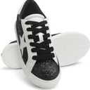 PARTY Women's Fashion Sneakers Lace Up Casual Low Top Comfortable Cushioned Walking Tennis Shoes Trendy Daily Shoes (11, Black Glitter-1)