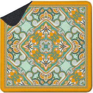 Boho Orange Abstract Mahjong Mat for Table(31.5" x 31.5"), Folk Art Paisley Floral Inspired Non-Slip Noise Reduction Mahjong Table Cover for Card Board Tile Games Poker Dominoes