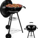 Joyfair Kettle Charcoal Grill (18 Inch), Outdoor Barbecue Grill for Camping/Backyard/Tabletop Grilling, Portable Round Smoker with Wheels, Enameled Lid & Fire Bowl, Dual Venting System, Black