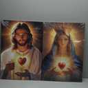 XLMDYYSW Sacred Heart Canvas Wall Art 2 Panel Jesus and Mary Portrait Picture God Divine Mercy Painting Christian Catholic Prints for Church Decor Framed (White, 16.00" x 24.00" x 2PCS)