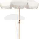 Seazul 7.5ft Patio Umbrella with Fringe, Beach Umbrella, Fringe Umbrella Outdoor Patio with Hanging Hook, Tilting Aluminum Pole, UV 50+, Fiberglass Ribs, Elegant Cream