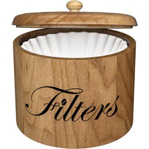 Coffee Filter Holder, Wooden Coffee Filter Storage with Lid, RoundCoffeeFilterContainer for Counter, Rustic Bar Accessories Holder Decor (Natural)