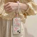 Changjia for iPhone 16 Glitter Butterfly Case,Cute Girly 3D Flower Floral Crystal Pearl Bling Sparkle with Wrist Strap Chain Soft TPU Silicone Aesthetic Women Girls Phone Case for iPhone 16 6.1", Pink
